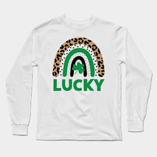 St Patricks Day Shamrock Lucky Rainbow Leopard Irish Long Sleeve T-Shirt